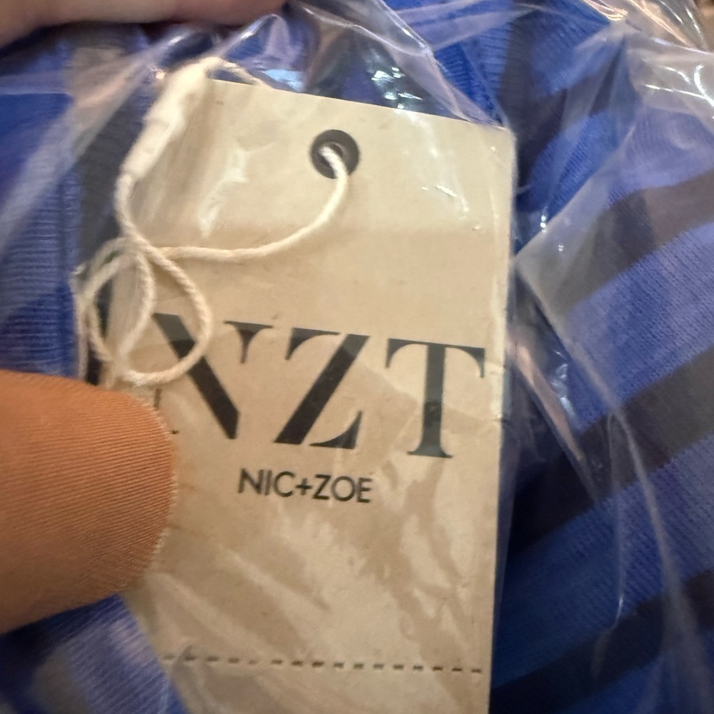 NIC+ZOE Stripe Knit Scoop Neck Short Sleeve Cotton Blend Blue Striped Tee NWT XL - Picture 4 of 11